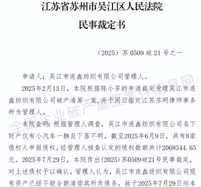 紡織業(yè)寒冬 吳江一工廠因債務危機破產(chǎn)退出市場